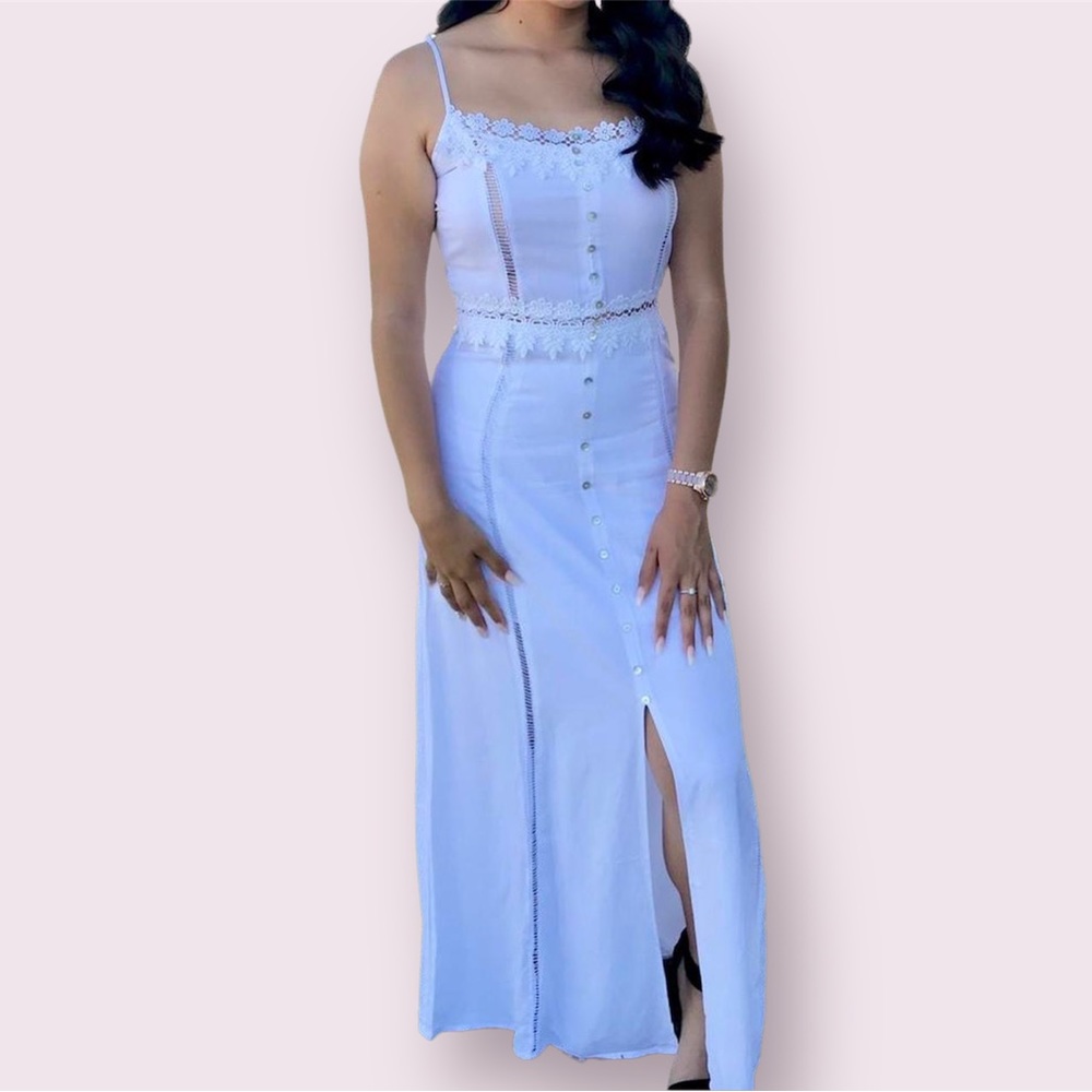 New Look White Cut Out Lace Trim Maxi Dress